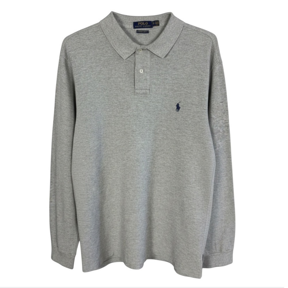 Y2K POLO RALPH LAUREN Custom Fit GRAY MESH LONG SLEEVE SHIRT Navy Pony Logo XL